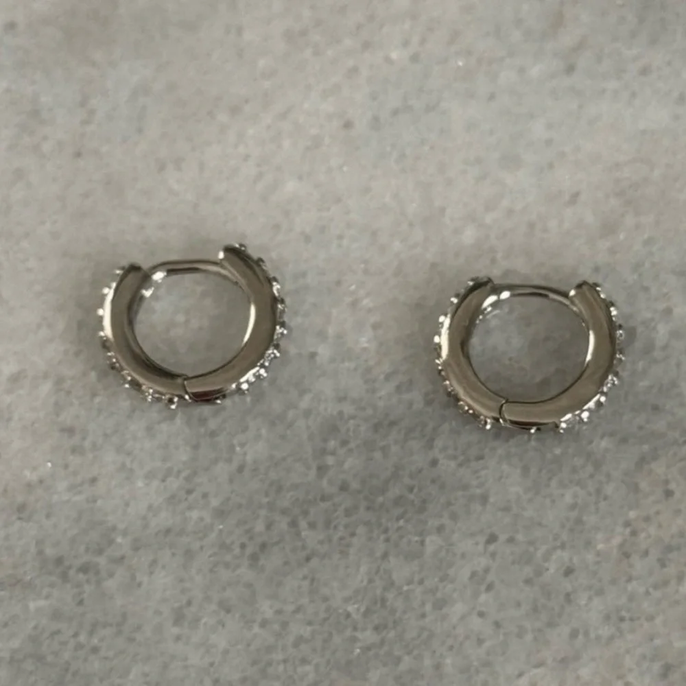 Sterling Silver Crystal Pave Small Mini Hoop Earrings 

Brand New - Picture 3 of 5